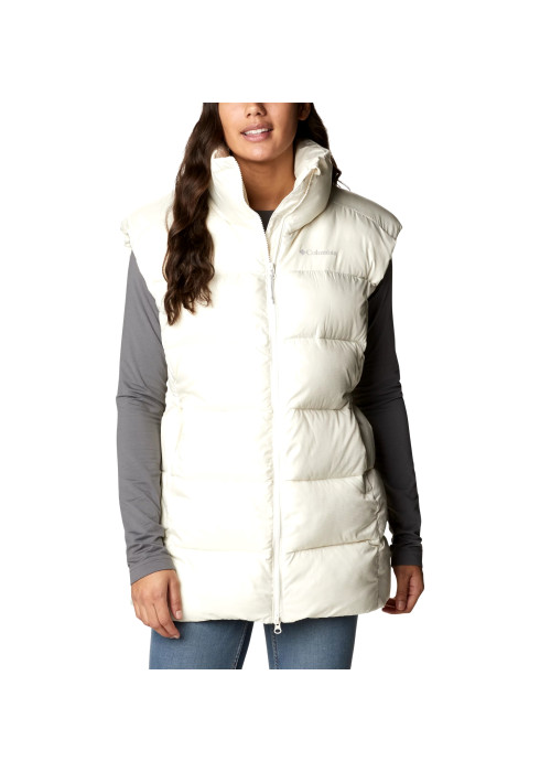 Жіночий білий подовжений жилет Columbia Puffect Mid Vest арт. 2007711-191 на моделі спереду